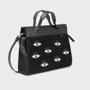 Min & Mon Vali Crossbody Small Black Leather Bag - Eyes Applique